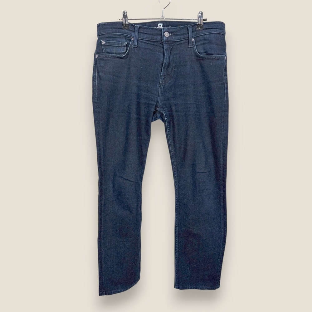 7 For All Mankind Slim Jeans Dark Blue Stretch Denim Designer Mens 33 (34x27)